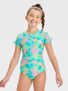 Girls One Piece Floral Rash Guard Swimsuit - Cat & Jack™ NWT SZ M (8) Plus
